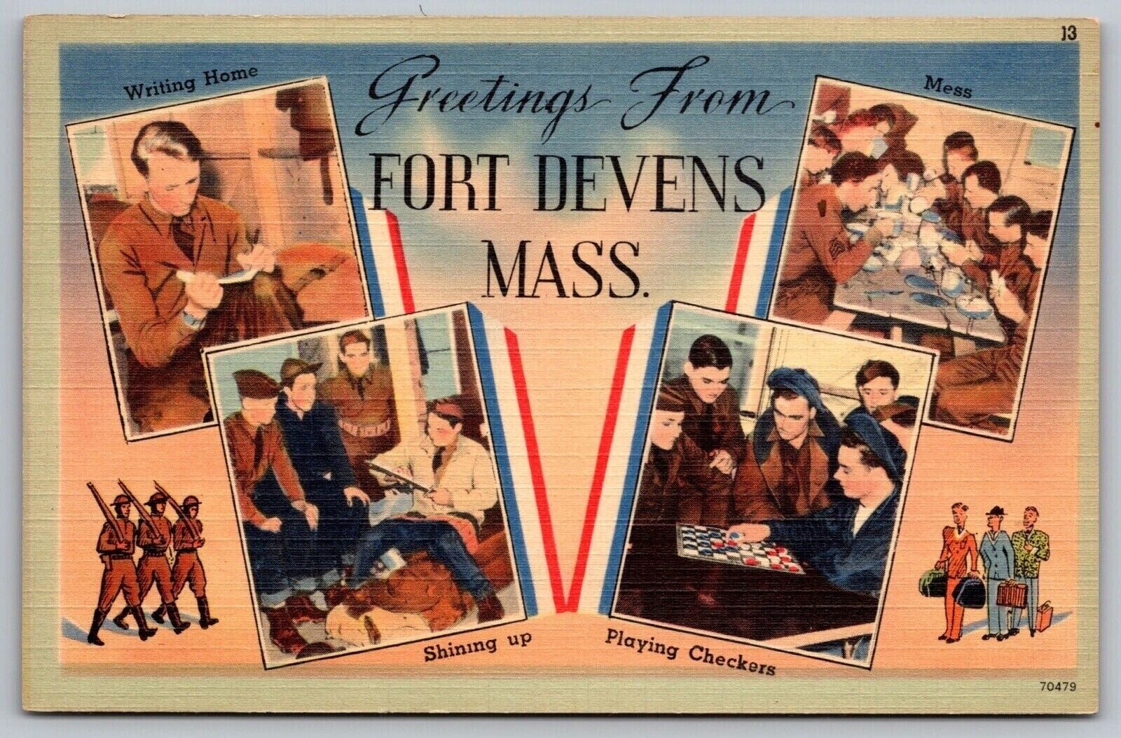 Greetings Fort Devens Ma Massachusetts Checkers Postcard