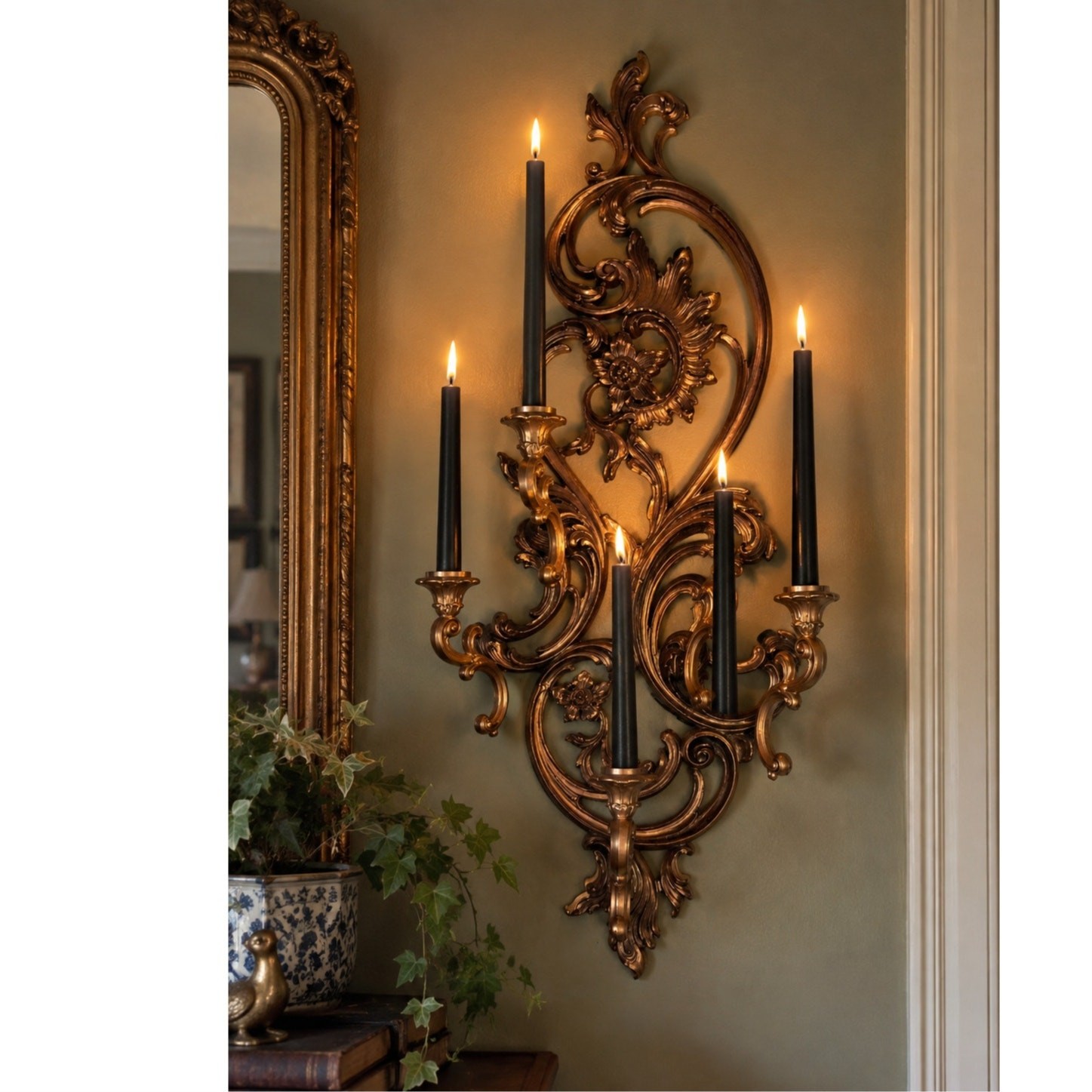 Vintage Syroco 5 Arm Wall Sconce 35” Gold Hollywood Regency MCM Rococo USA