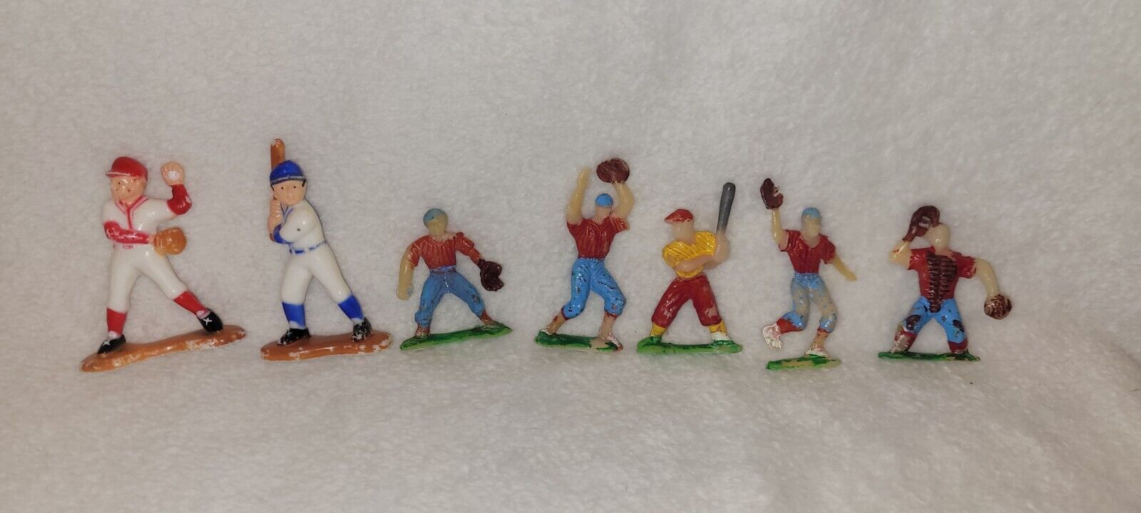 Set Of 7 Vintage Miniature Baseball Players Cake Topper Made In Hong Kong
