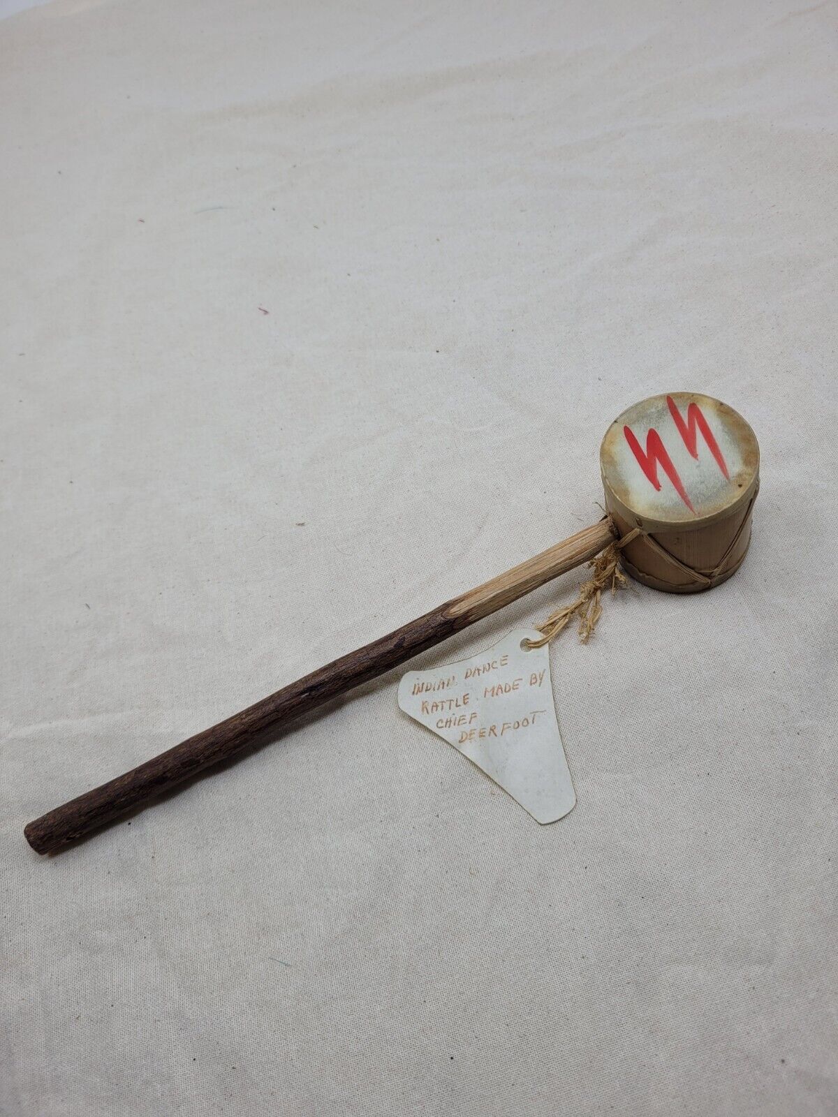vintage Indian dance rattle made by chief deerfoot