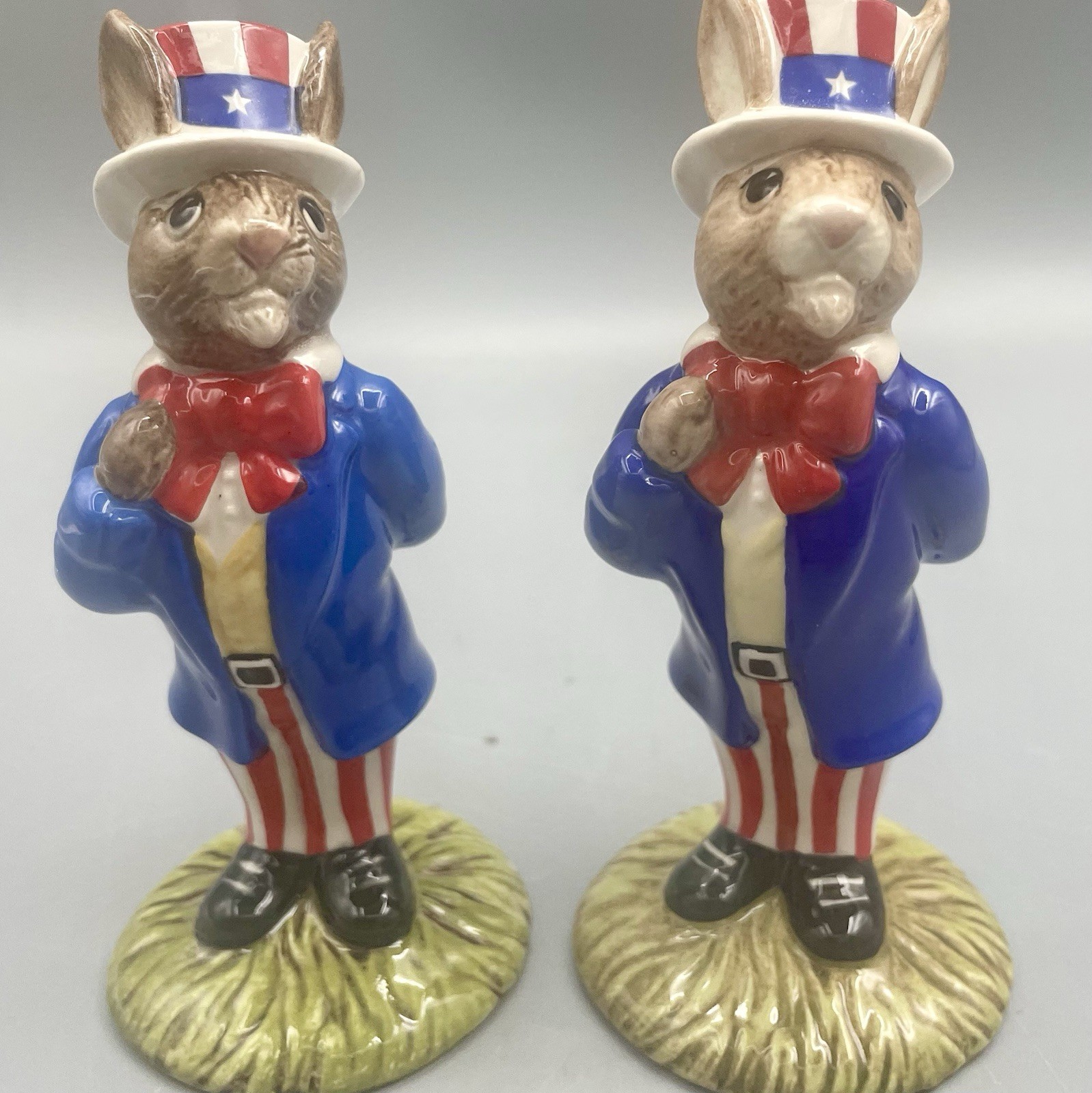 2 Two Royal Doulton Uncle Sam Bunnykins Figurines DB 50 1985 England 4.25”