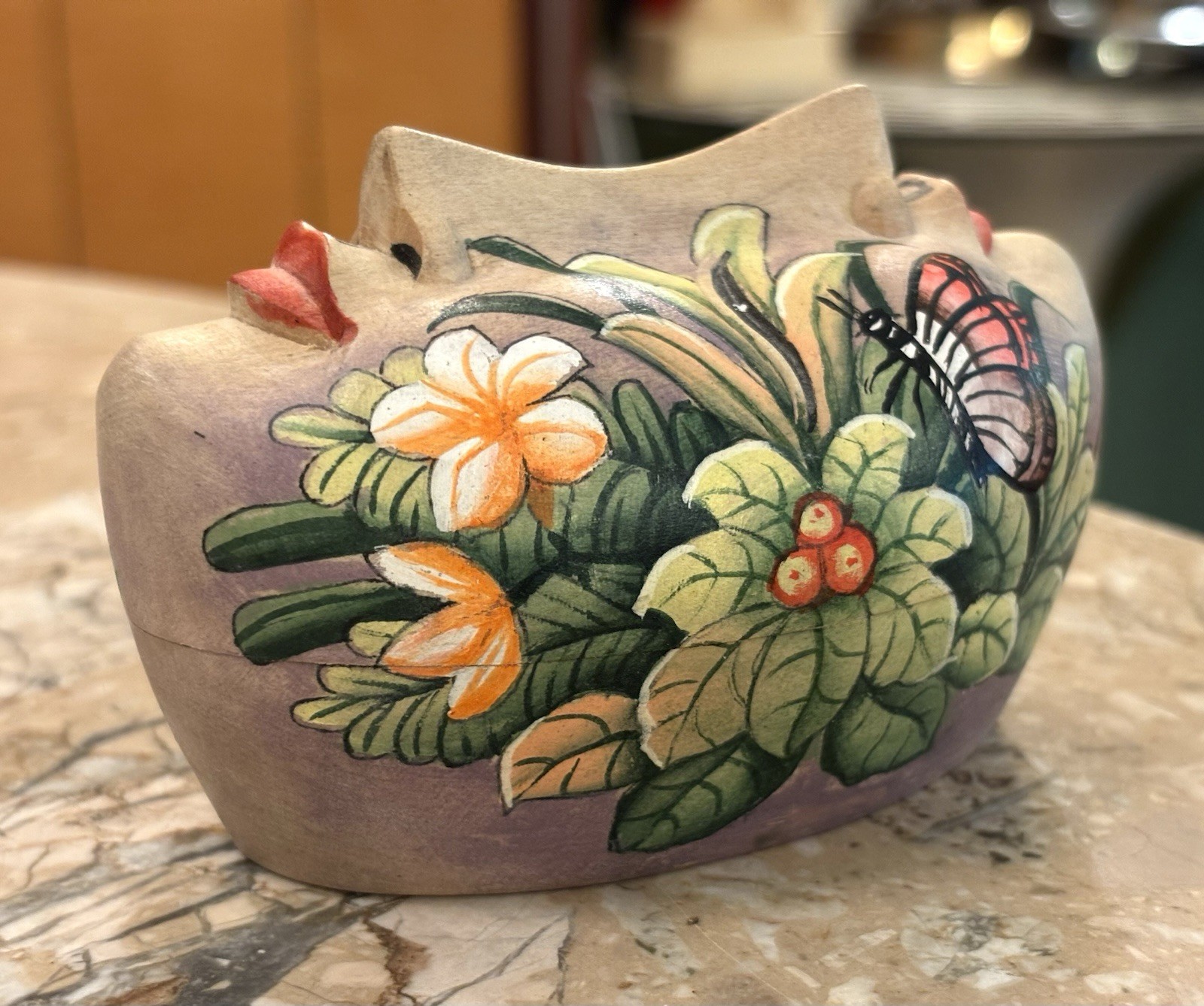 Vintage NOVICA Collection Floral Hand Painted Wood 2 Faces Trinket Jewelry Box Vintage NOVICA Collection Floral Hand Painted Wood 2 Faces Trinket Jewelry Box