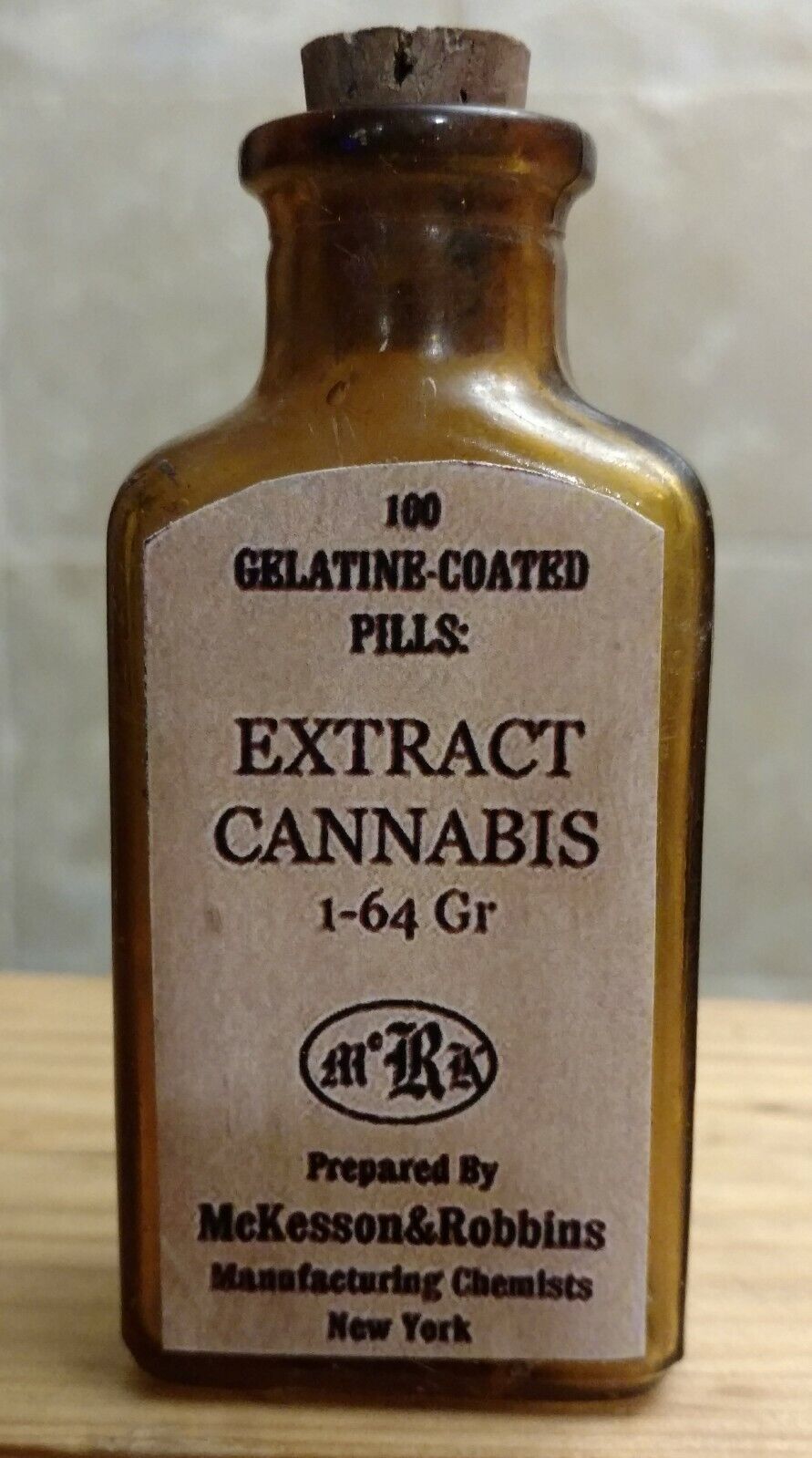 Vintage Medicine Hand Crafted Bottle, Cannabis Extract McKesson (EMPTY, Copy)