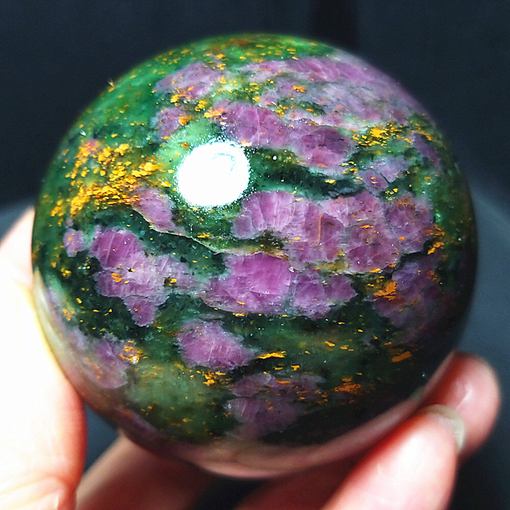 RARE 286.8G 55mm Natural emerald And Ruby Symbiosis Agate Ball Healing A2604