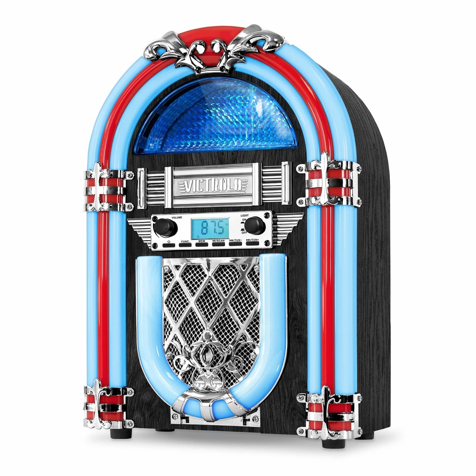 Victrola Redding Bluetooth Jukebox Speaker FM Radio LED Lightshow Silver VJB-127 Victrola Redding Bluetooth Jukebox Speaker FM Radio LED Lightshow Silver VJB-127