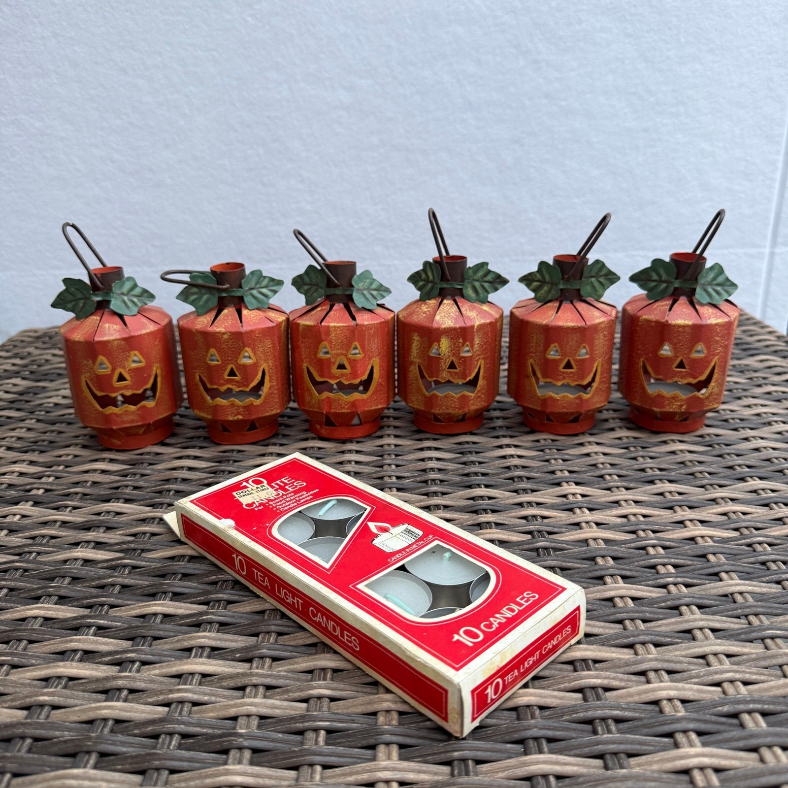Vintage Metal Jack O Lantern Tea Light Holders Set of 6 Halloween Pumpkins