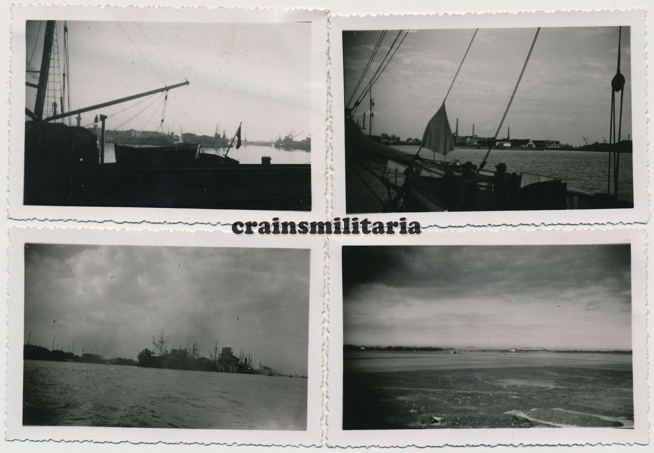 4x Genuine Photo ship boat with camouflage Oliva transmitter in port Danzig Gdansk Poland 1942