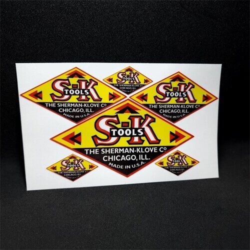 SK TOOLS 1940's Vintage Style DECALS, 1.5 Inch, 3 Inch, 4.5 Inch Vinyl STICKERS