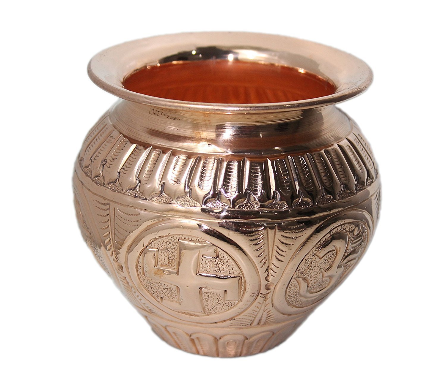 Hindu Arti Pure Copper Pooja Item Pot Engraved Symbols Prayer Kalash Lota Hindu Arti Pure Copper Pooja Item Pot Engraved Symbols Prayer Kalash Lota