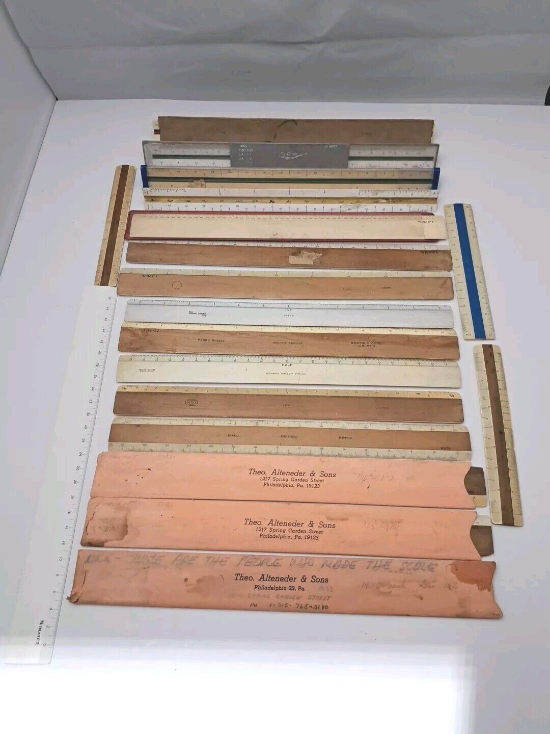 Vintage Mixed Lot of 19 Triangular Architect Drafting Scale Rulers Engineering