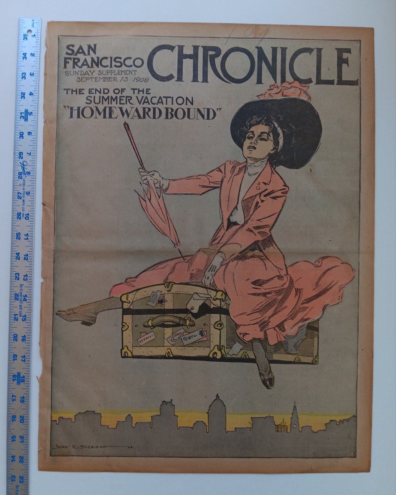1908 San Francisco Chronicle Sunday Insert 16x22 JOHN E SHERIDAN Color Art