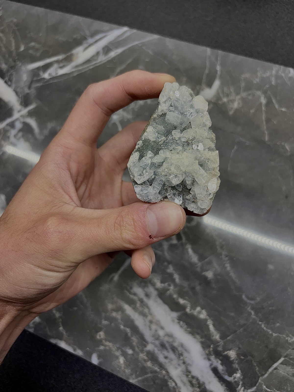 Diamond Apophyllite on Blue Chalcedony – Sparkling Zeolite Specimen 3.1oz