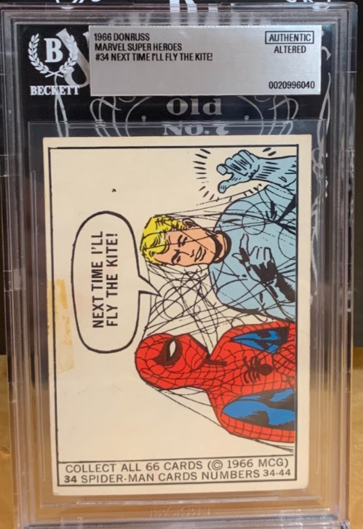 1966 Donruss Marvel Super-Heroes #34 Spider-Man RC BVG Authentic Tape Residue 1966 Donruss Marvel Super-Heroes #34 Spider-Man RC BVG Authentic Tape Residue