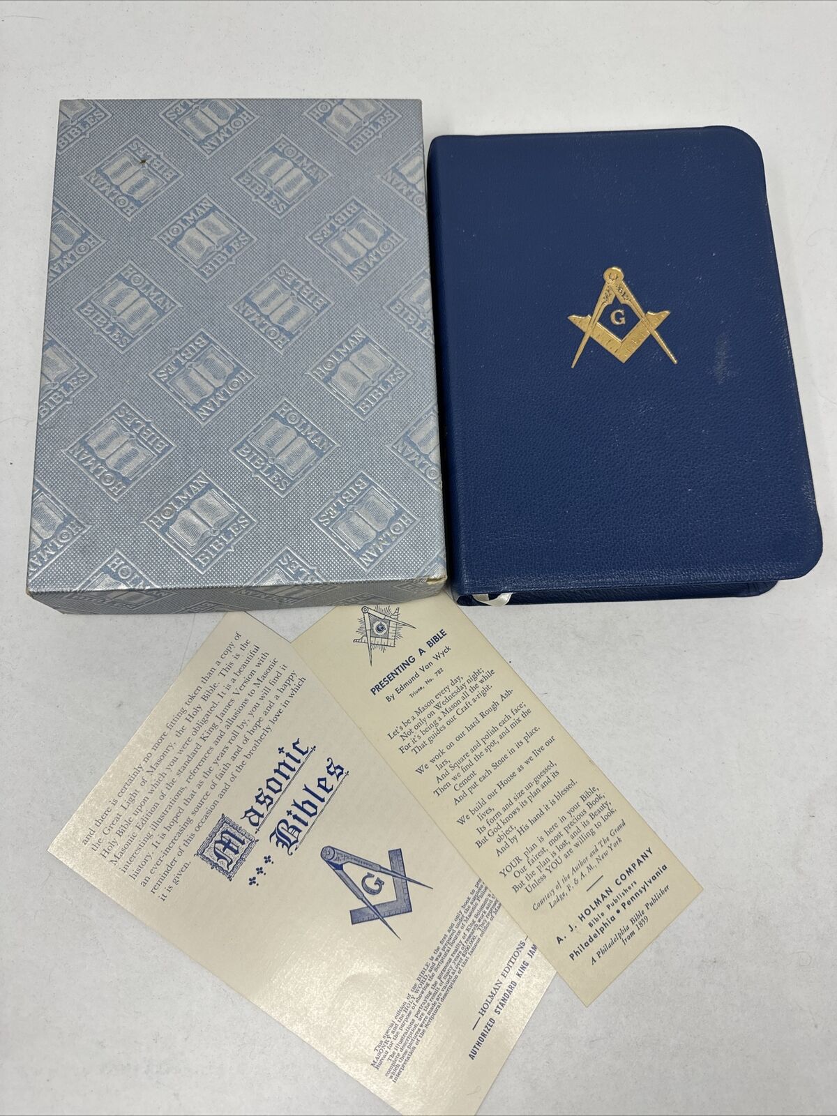 1957 Masonic Holy Bible Original Box Holman Temple Illustrated Morocco Leather