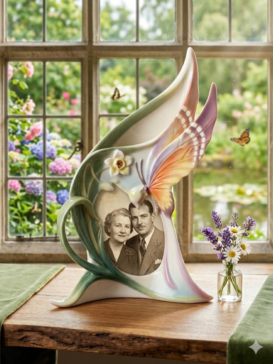Franz Porcelain Papillon Butterfly Picture Frame 3D Sculpted FZ00331 Mint