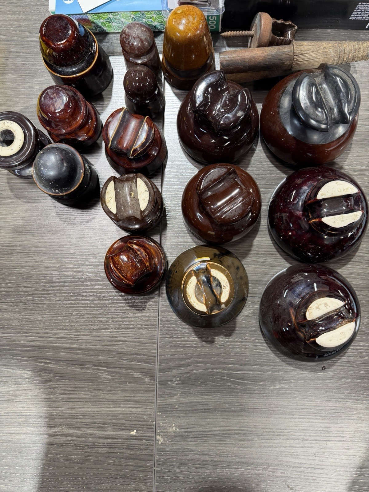 Lot of 17 Vintage Brown Ceramic High Voltage and Telephone Insulators Pinco
