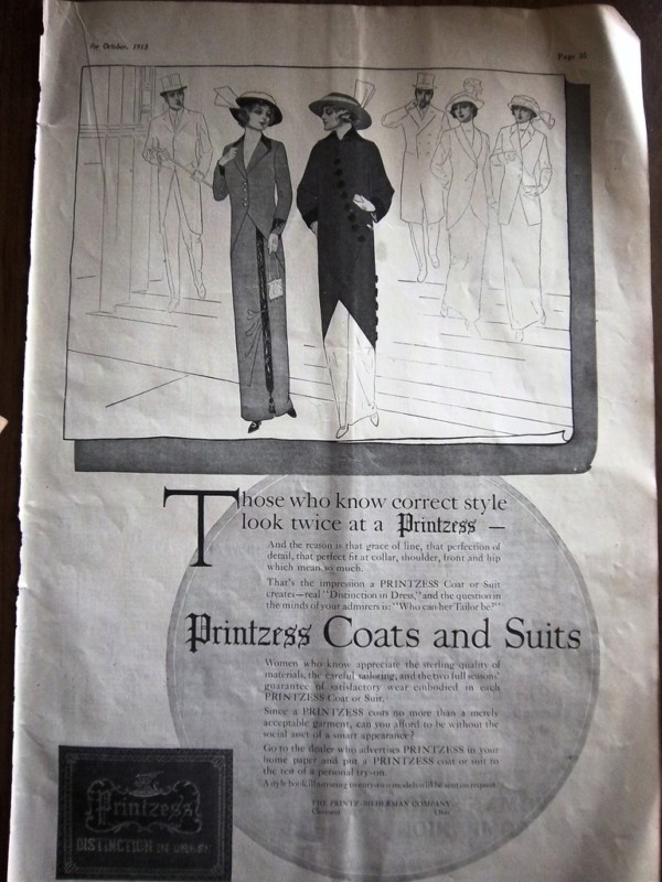 1913 Women's PRINTZESS Coats and Suits Clothing Fashion Ad