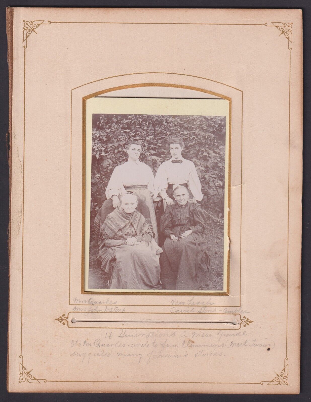 Cabinet Photo 4 Generations  Women Mrs Quarles wife of Mark Twains Uncle Quarles