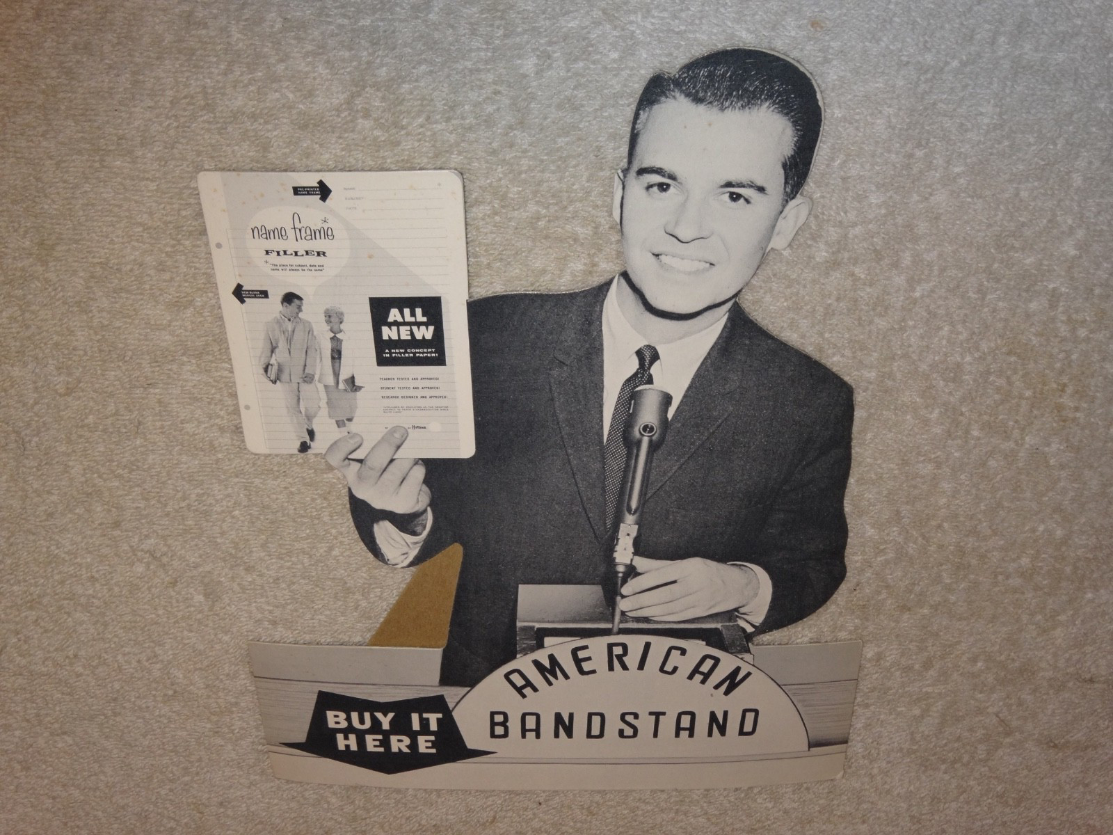 VINTAGE ANTIQUE DICK CLARK AMERICAN BANDSTAND BUY IT HERE STANDUP CARDBOARD SIGN VINTAGE ANTIQUE DICK CLARK AMERICAN BANDSTAND BUY IT HERE STANDUP CARDBOARD SIGN