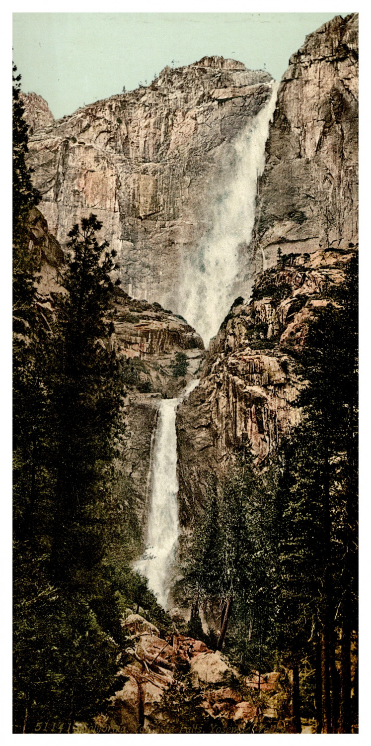 California, Yosemite Valley, Yosemite Falls Vintage Print, Photochrome Print