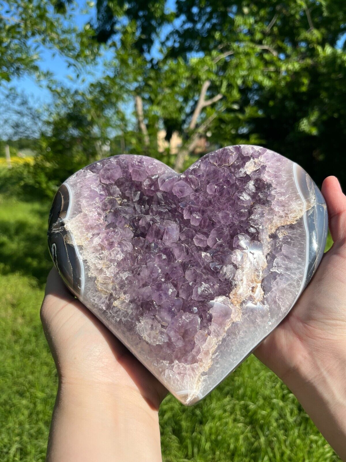 5lb XL Rare and Beautiful Purple Drusy Amethyst Agate Heart