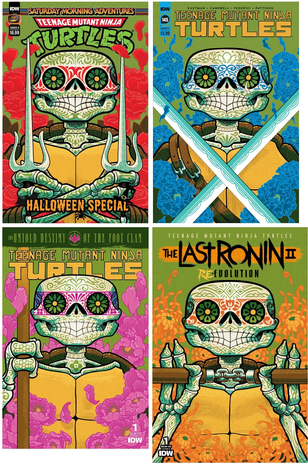 TEENAGE MUTANT NINJA TURTLES  DIA DE LOS MUERTOS VARIANT COMIC BOOK SET ~ IDW