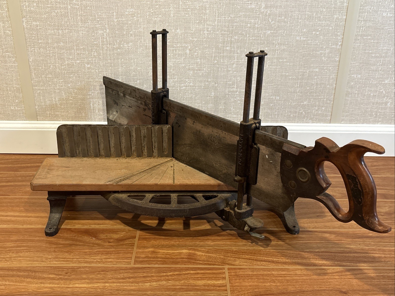 Antique Henry Disston & Son Miter Saw With Cast Iron Miter Box