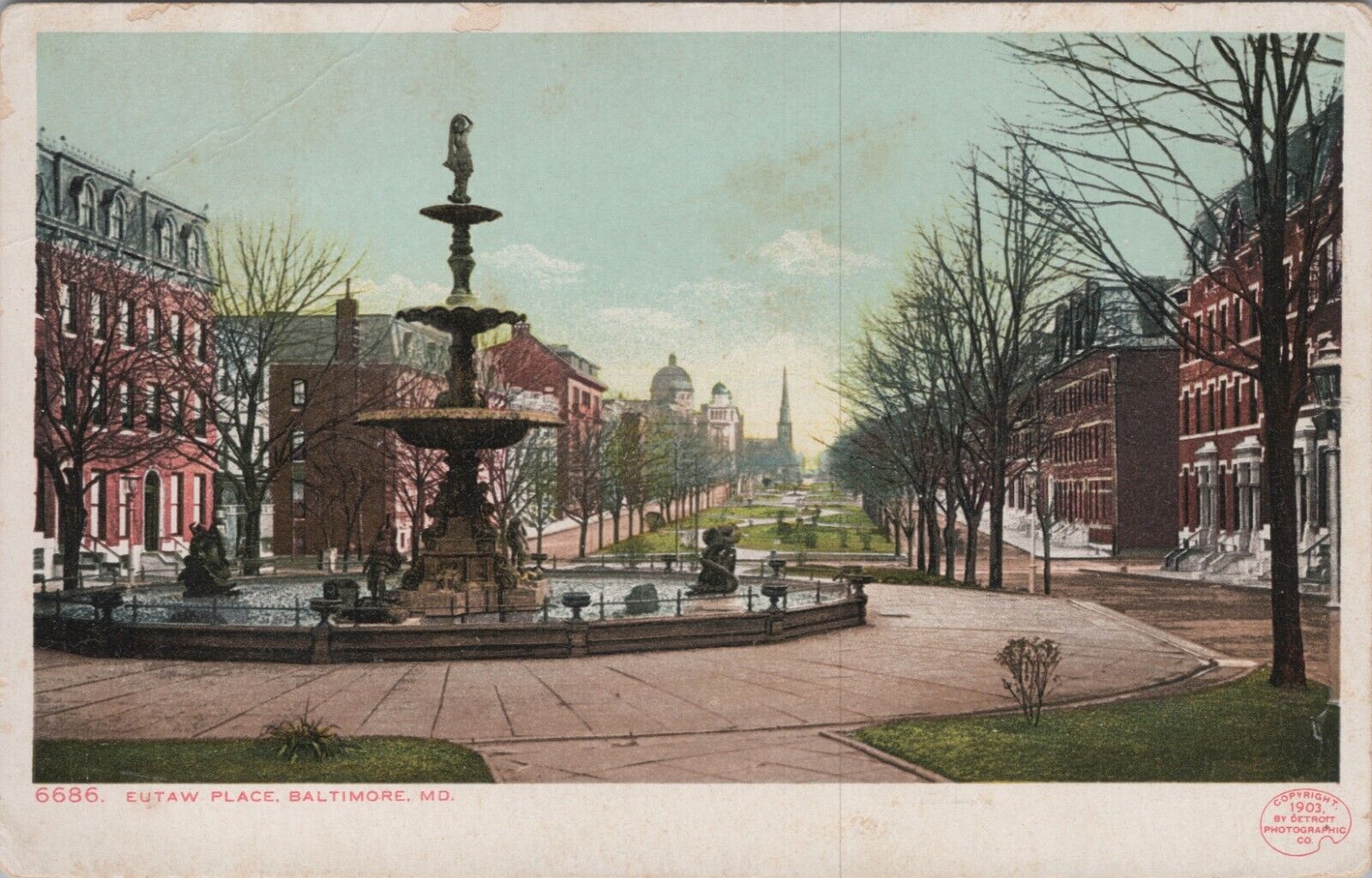 Eutaw Place Fountain Baltimore MD Maryland Vintage c1905 Postcard UNP 6870d2