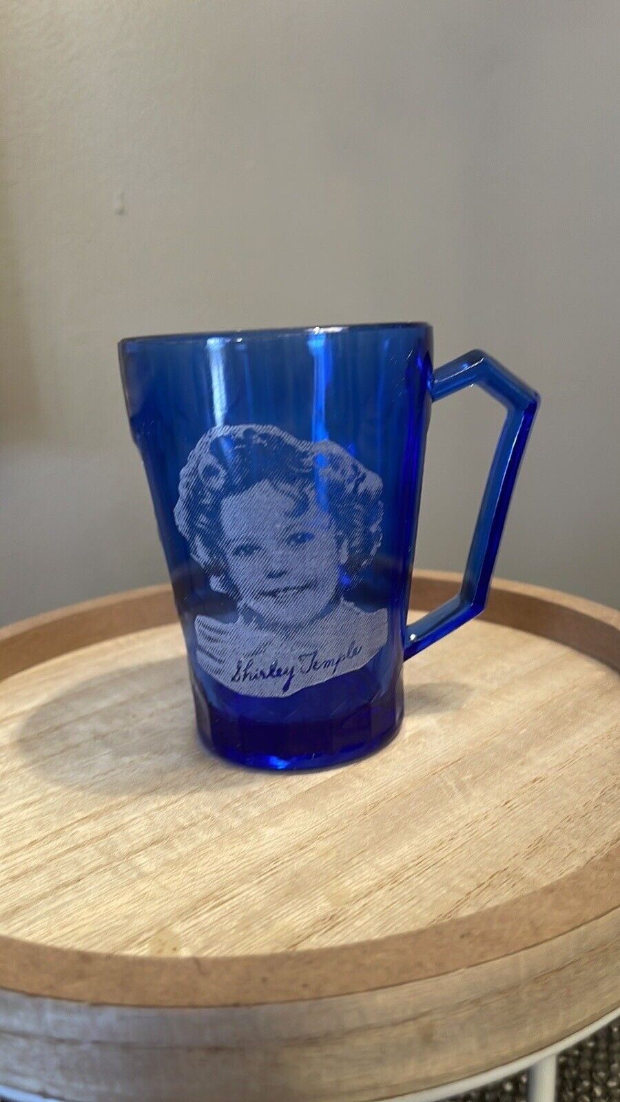 Vintage 1930\'s Hazel Atlas Shirley Temple Cobalt Blue Glass Tumbler Cup 3.75” H