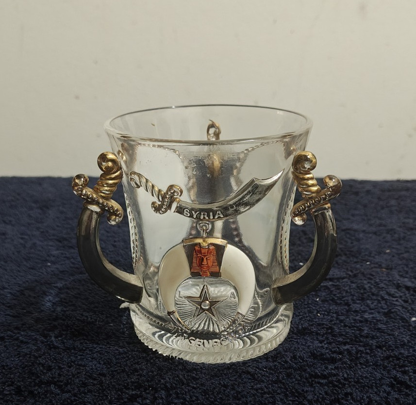 Syria Shriners 3-Handled Glass Mug Pittsburgh Niagara Falls Gold Gilt June 1905