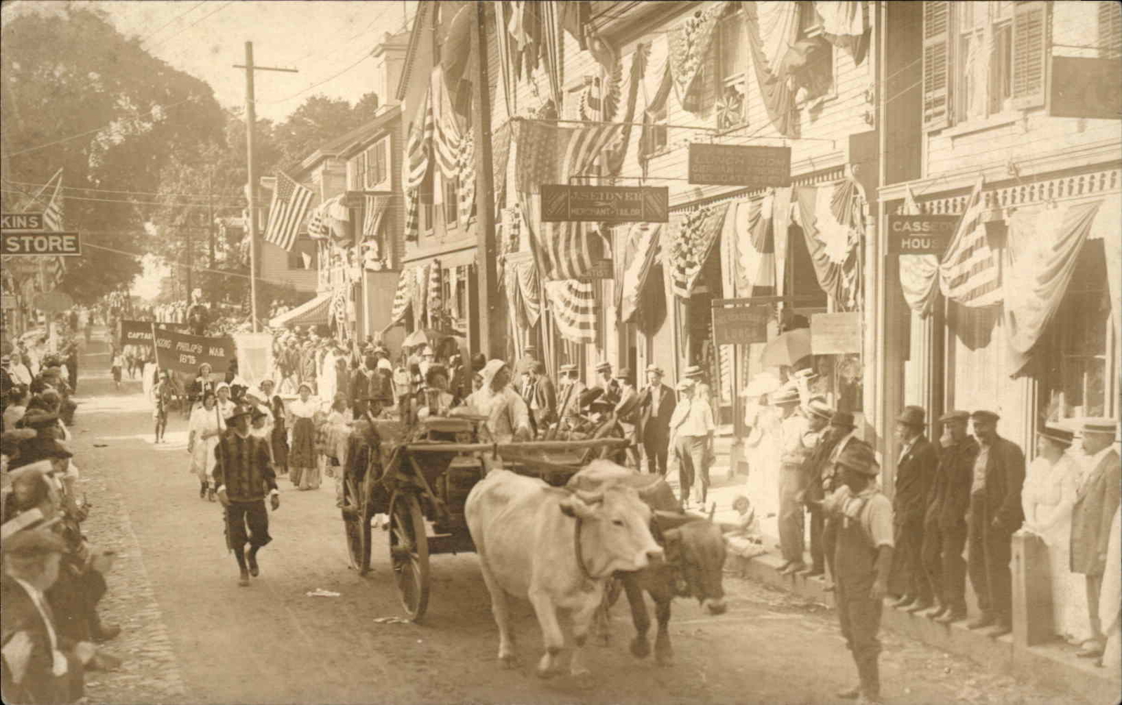 Stonington Connecticut CT Street Scene Stores Signs Parade c1910 RPPC Postcard Stonington Connecticut CT Street Scene Stores Signs Parade c1910 RPPC Postcard