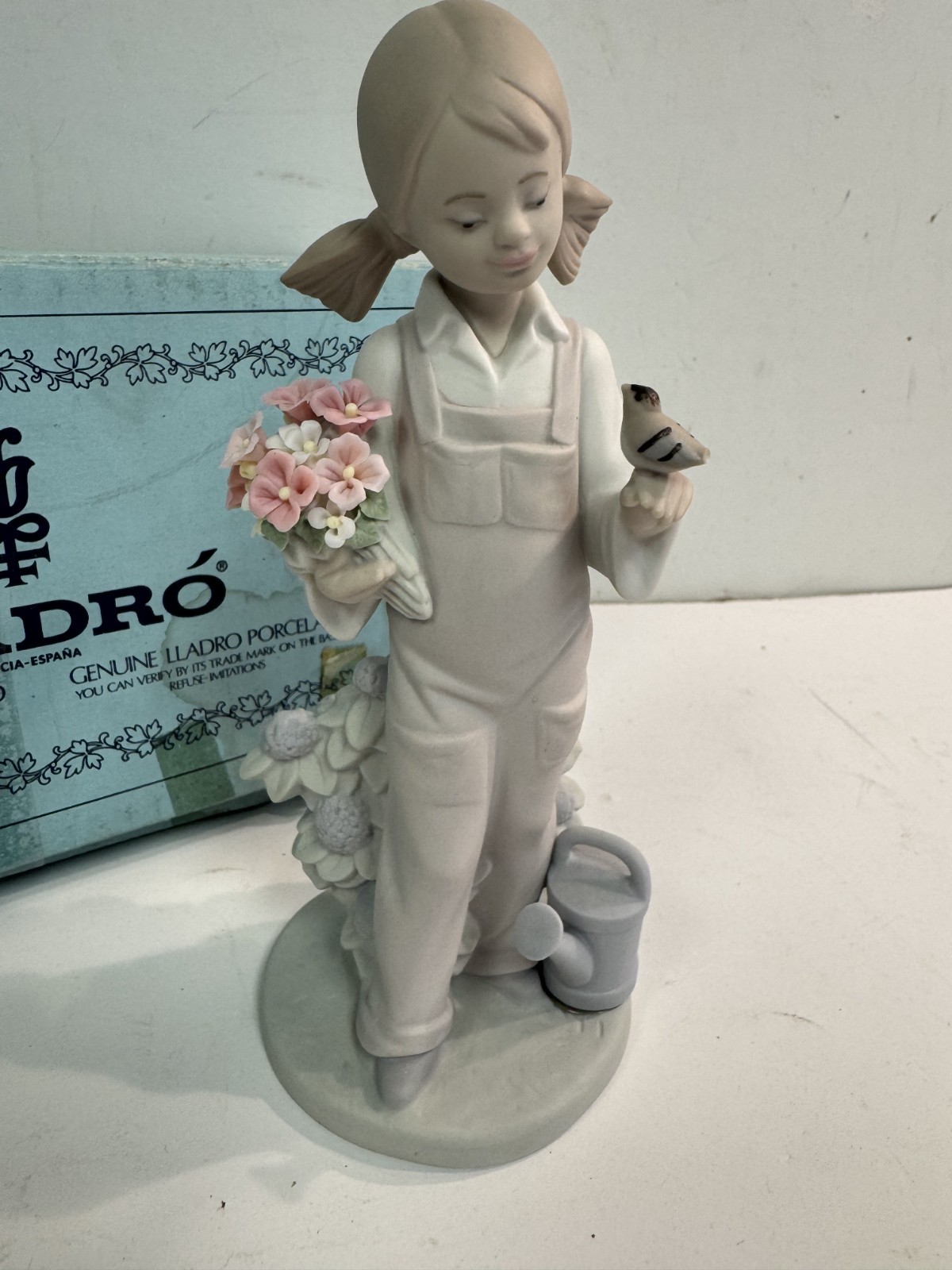 Lladro Porcelain Spring Girl Bird & Watering Can #5217 Retired w/Box Lladro Porcelain Spring Girl Bird & Watering Can #5217 Retired w/Box