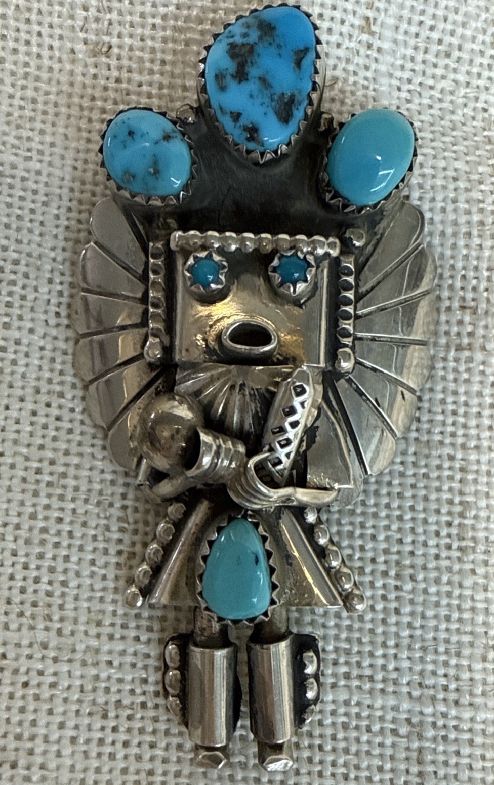 Doris Smallcanyon Navajo Vintage Sterling & Turquoise Kachina Pendant/Pin 15g Doris Smallcanyon Navajo Vintage Sterling & Turquoise Kachina Pendant/Pin 15g
