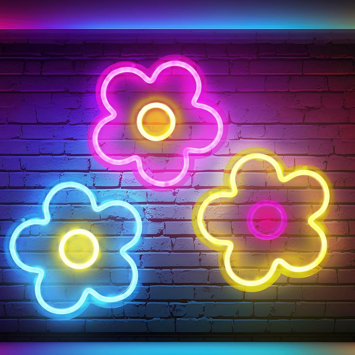 3 Pcs Neon Flower LED Signs - USB Powered Retro Decor for Parties & Home 3 Pcs Neon Flower LED Signs - USB Powered Retro Decor for Parties & Home