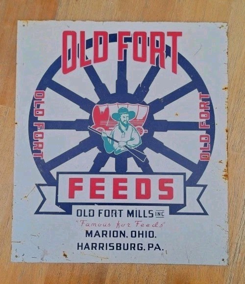 Old Fort Feeds Metal Advertising Sign Old Fort Mills Marion Ohio Harrisburg PA 