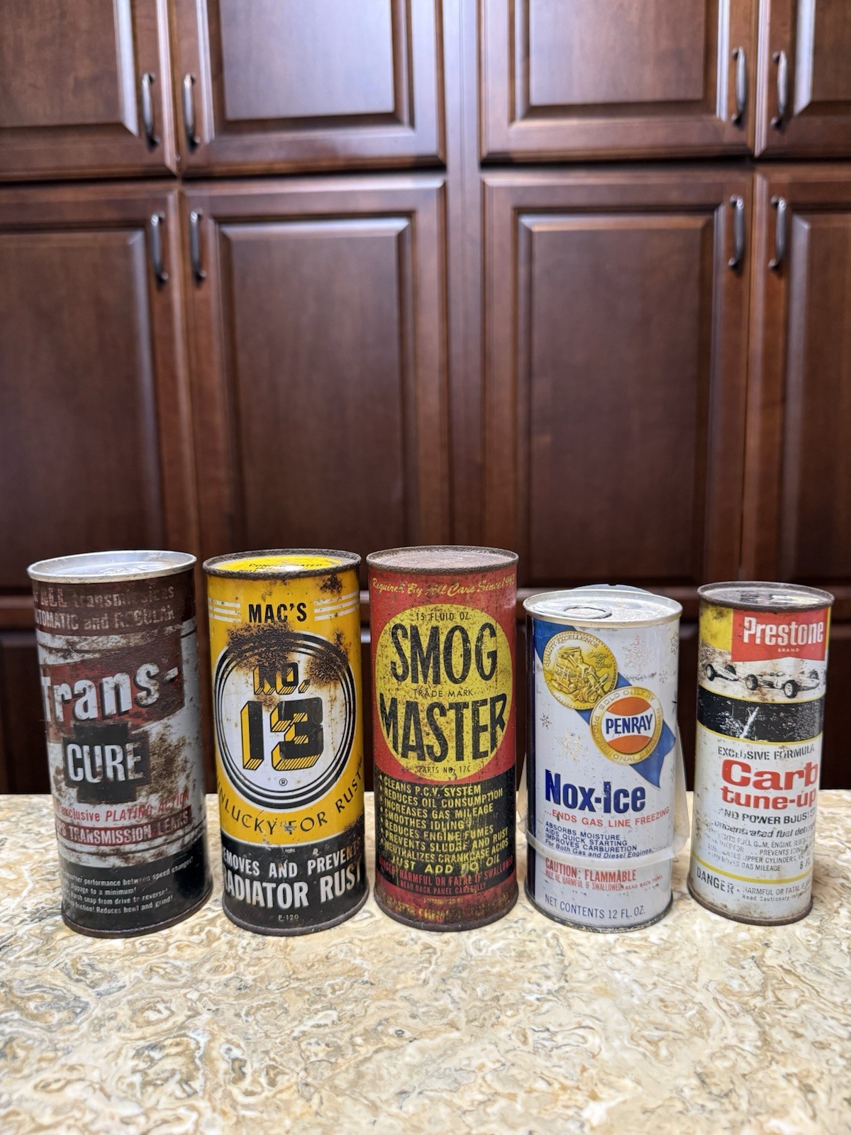 Lot Of 5 Vintage Automotive Oil Cans Metal Macs Penray Smog Master Unopened Lot Of 5 Vintage Automotive Oil Cans Metal Macs Penray Smog Master Unopened