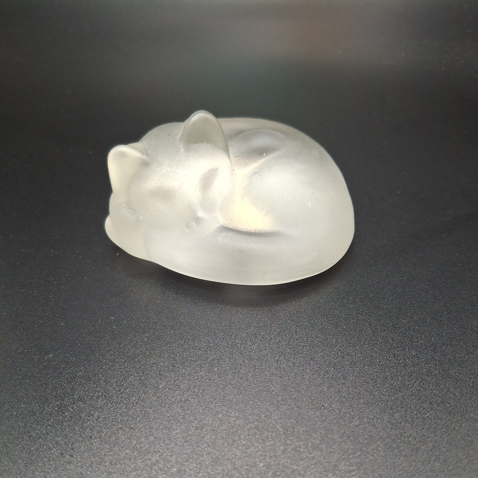 Vintage Royal Cumberland Frosted Glass Sleeping Cat Miniature 2.25