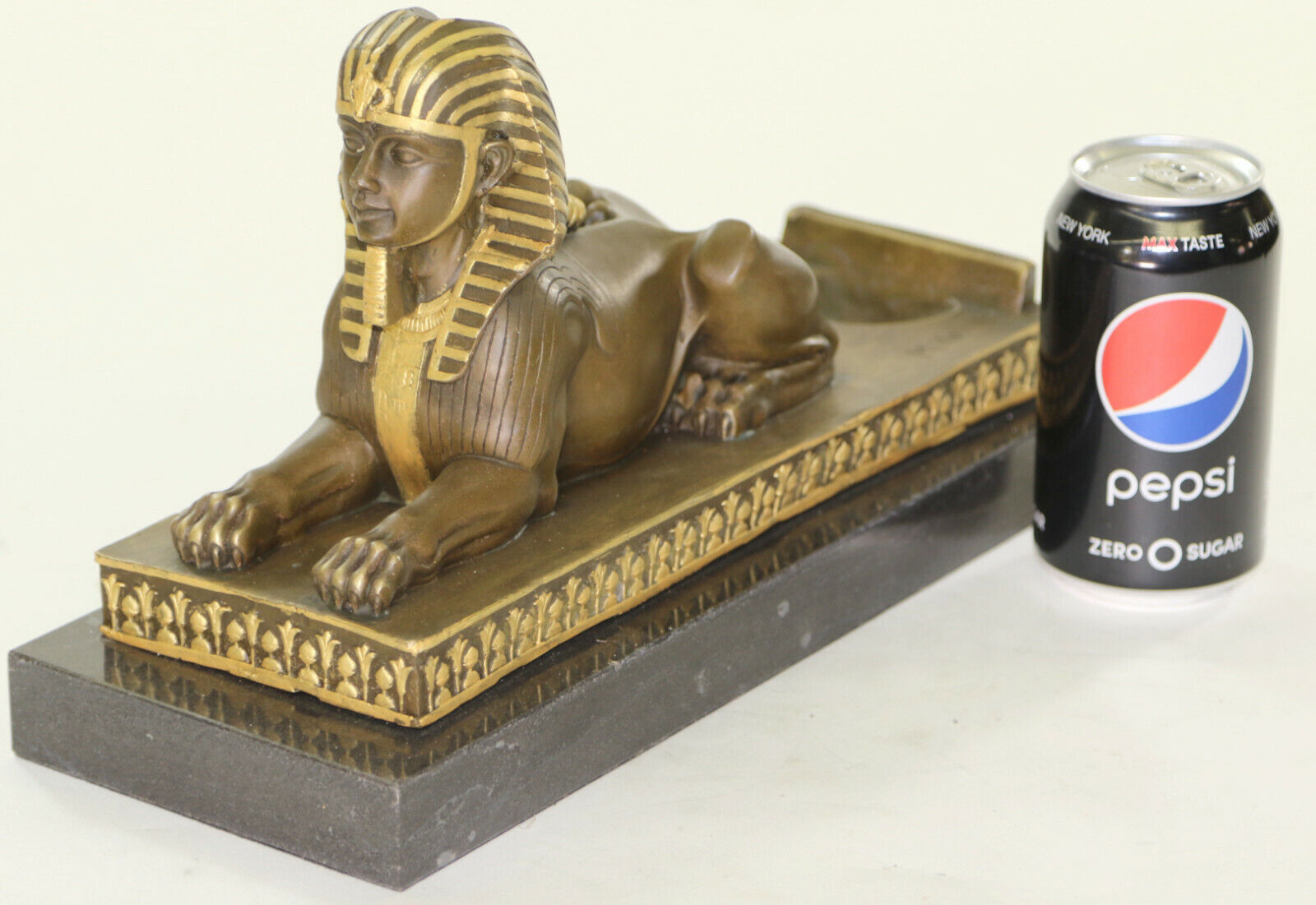 VINTAGE LARGE FABULOUS SPHINX BRONZE STATUES EGYPTIAN PHAROAH LION HAND MADE
