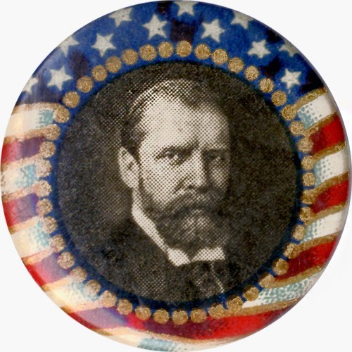 1916 Charles E. Hughes Flag Border Portrait Button