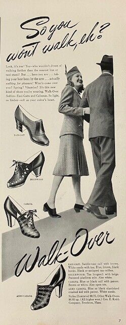Rare 1941 Original Vintage Walk-Over Women's Shoes Fashion Heel Advertisement Ad