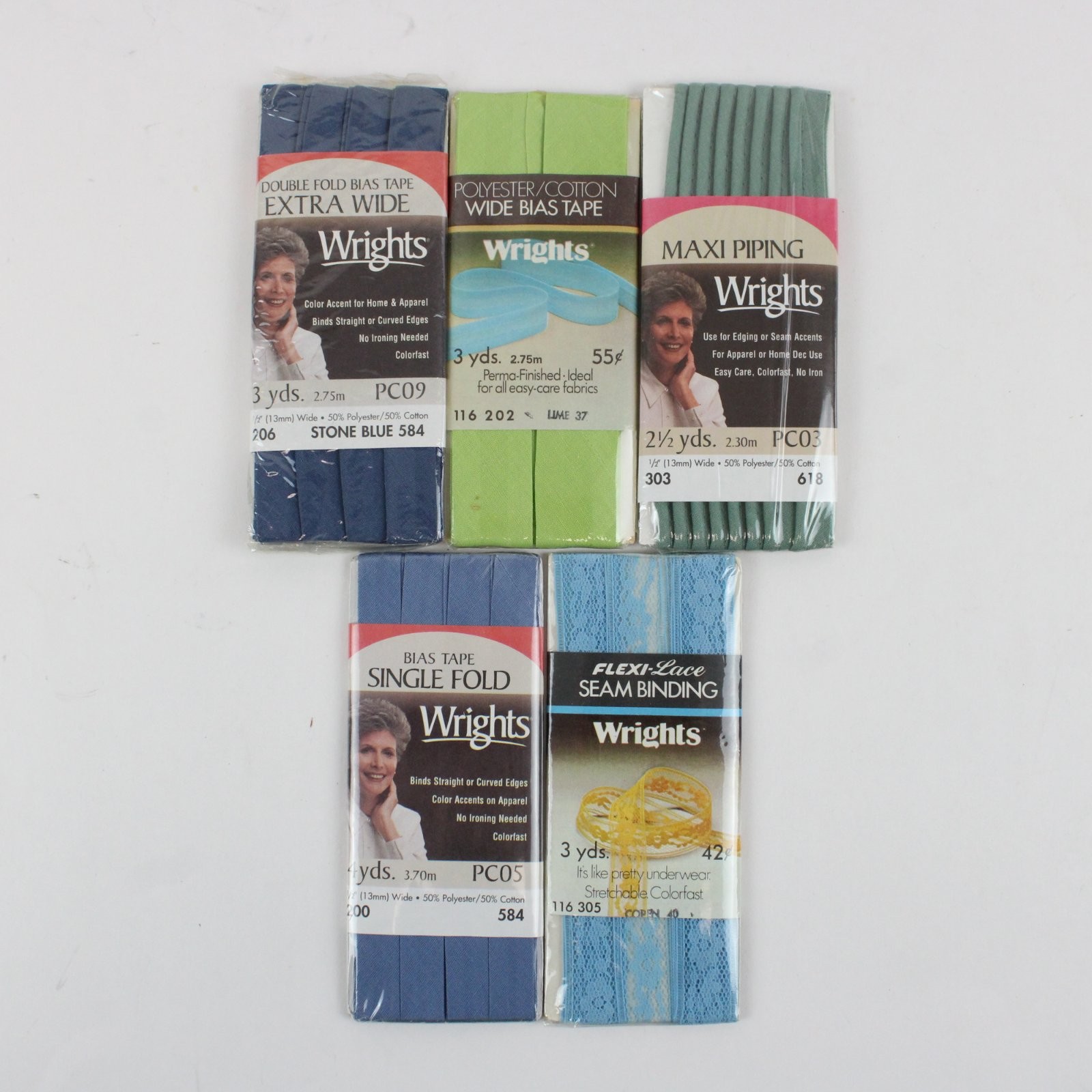 Lot of 5 Wright\'s Vintage Sewing Notions Bias Tape Seam Binding Piping