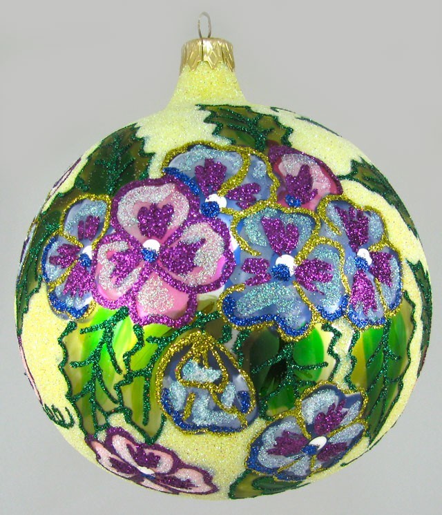 Larry Fraga Designs Johnny Jump Ups Flower Ball Hand Painted Made in Poland Larry Fraga Designs Johnny Jump Ups Flower Ball Hand Painted Made in Poland