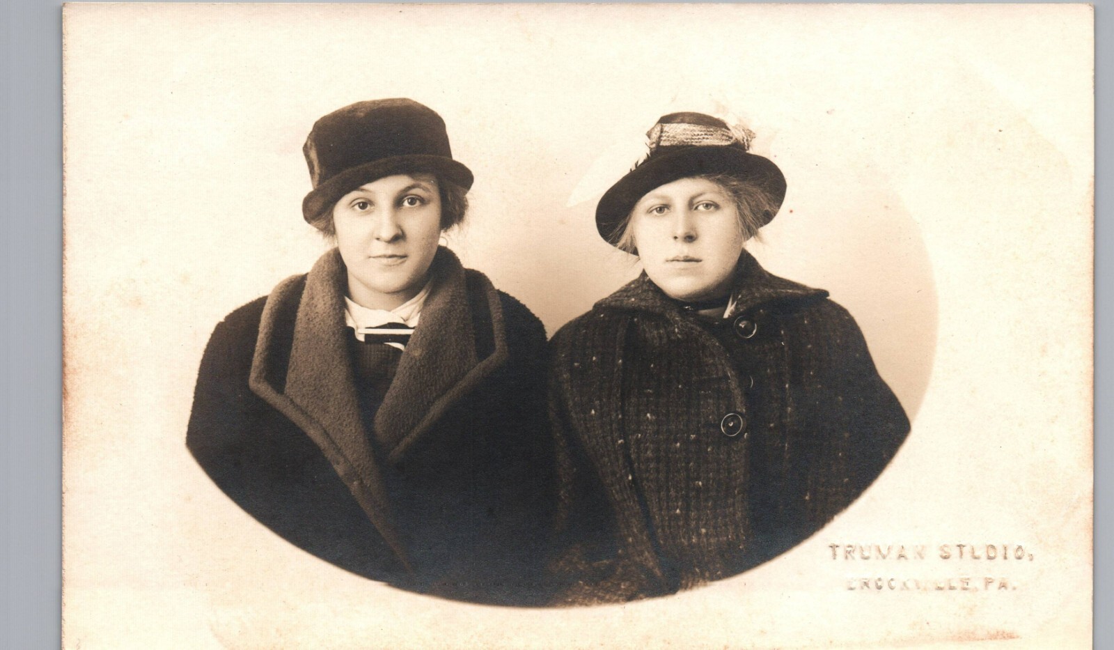 TWO GIRLS WINTER CLOTHES c1910 brookville pa real photo postcard rppc history TWO GIRLS WINTER CLOTHES c1910 brookville pa real photo postcard rppc history