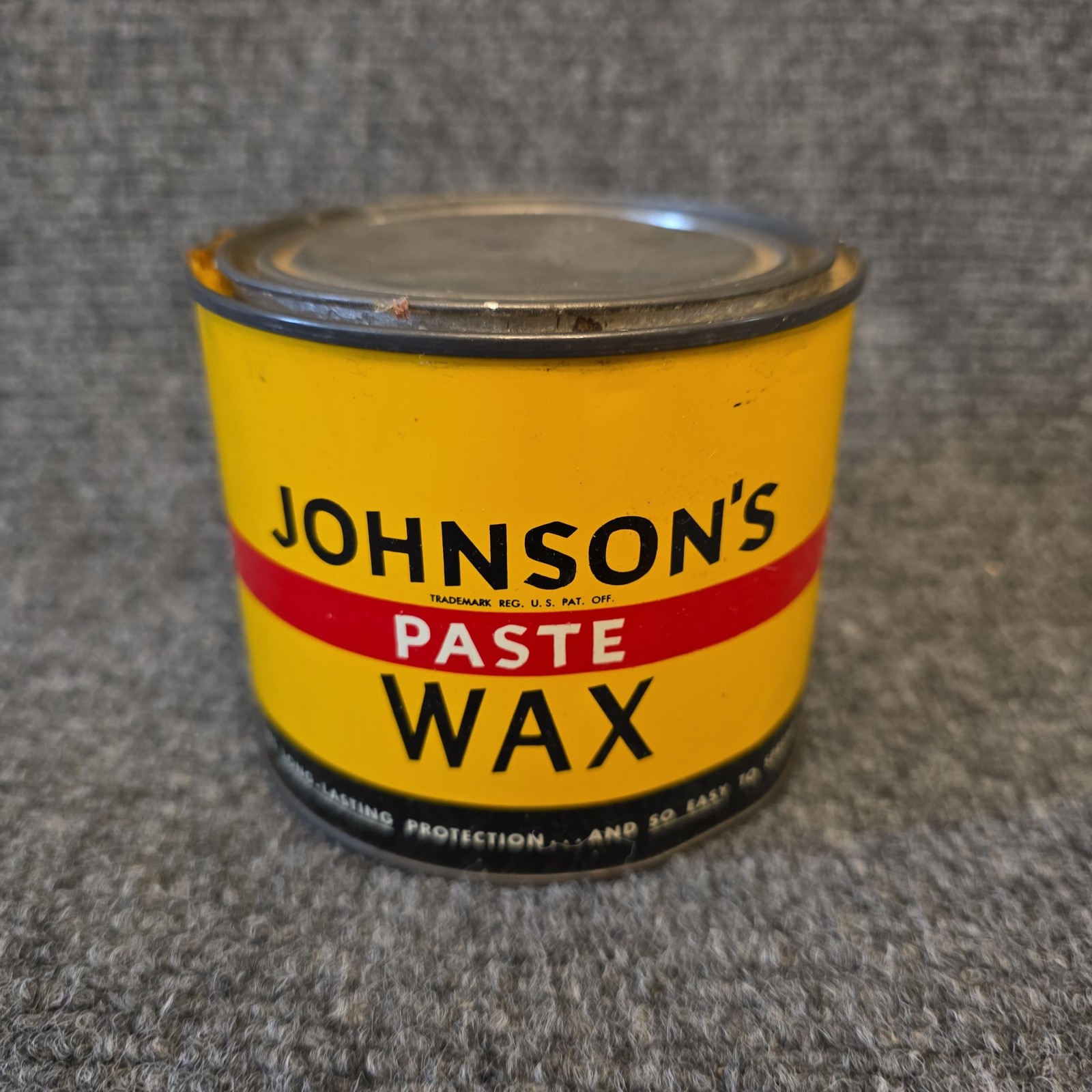 Vtg Johnson's Paste Wax Yellow Tin Can 1 Lb Metal Container USA 1/6 full