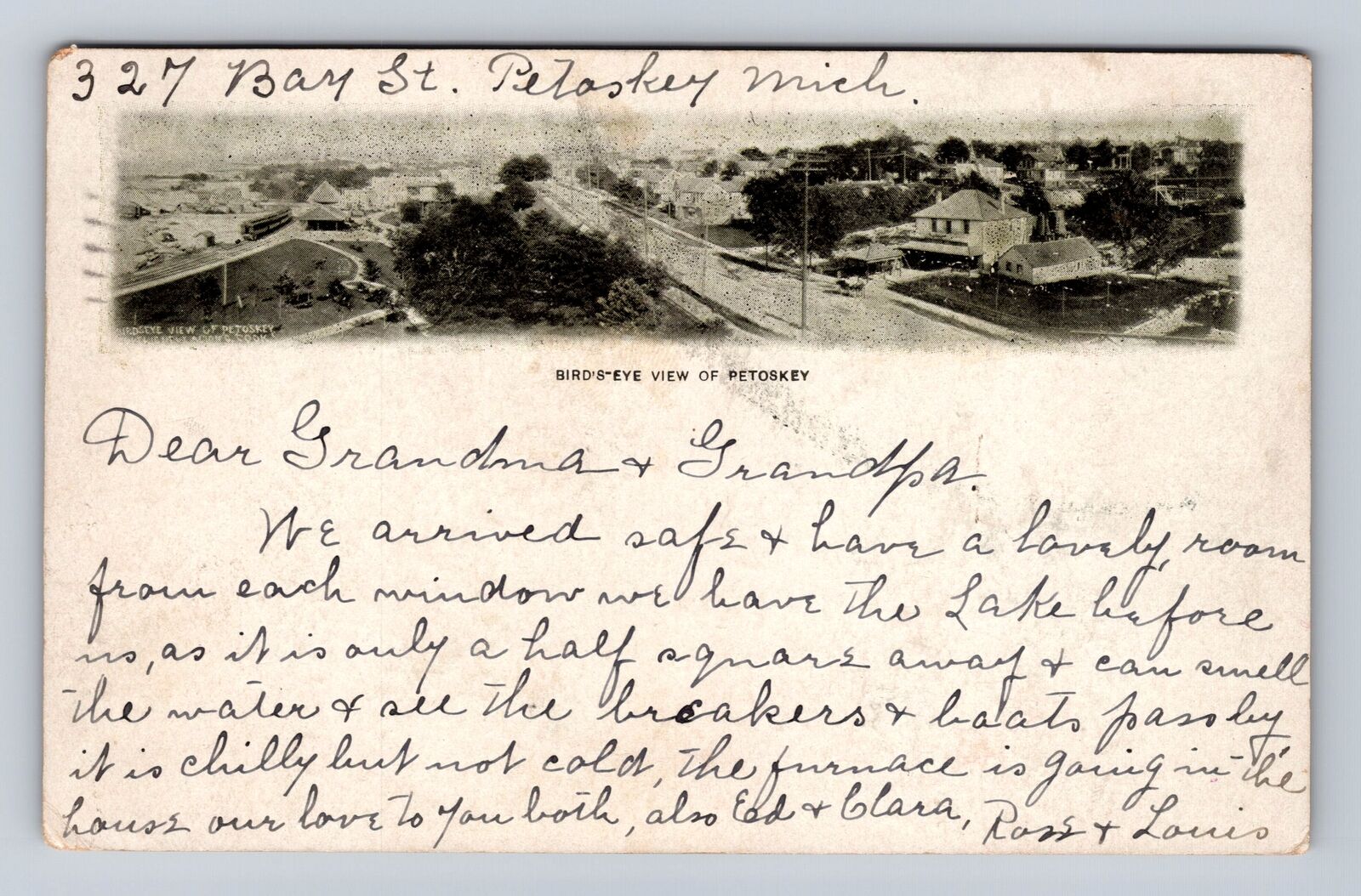 Petoskey MI-Michigan, Aerial Of Town Area, Antique, Vintage c1904 Postcard