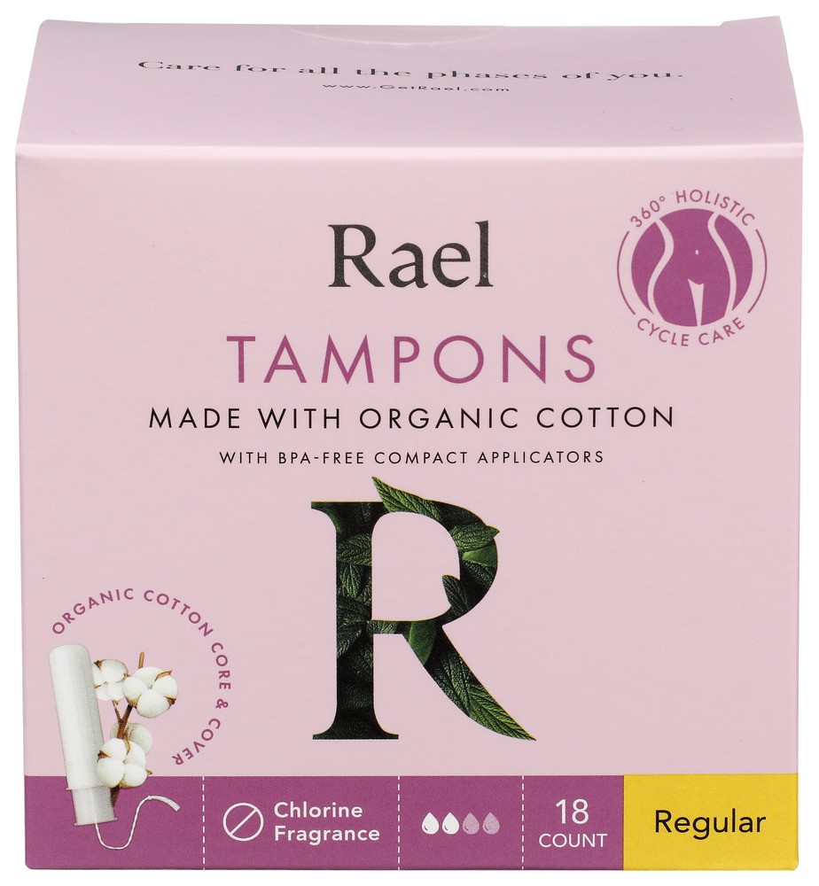 Rael Tampons Reg Cotton Org 18 Ea