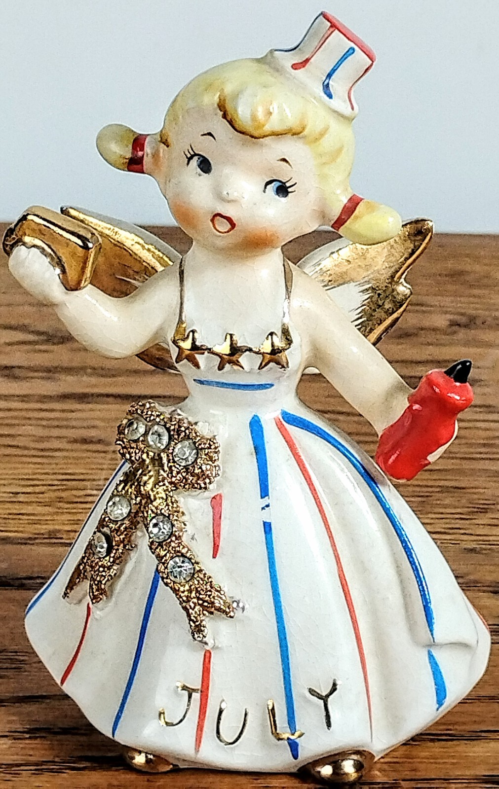 Vintage Lefton July Birthday Angel Patriotic Miss Firecracker 5in 1987J