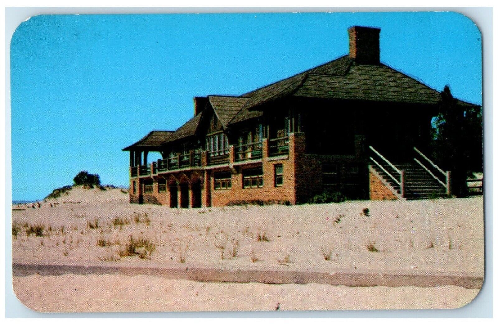 c1950's Lake Michigan Bath House Ludington State Park Ludington MI Postcard