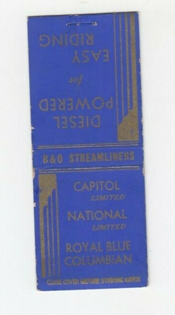 Vinatage Matchbook Cover - B&O Railroad Streamliners  - Diesel Powered 