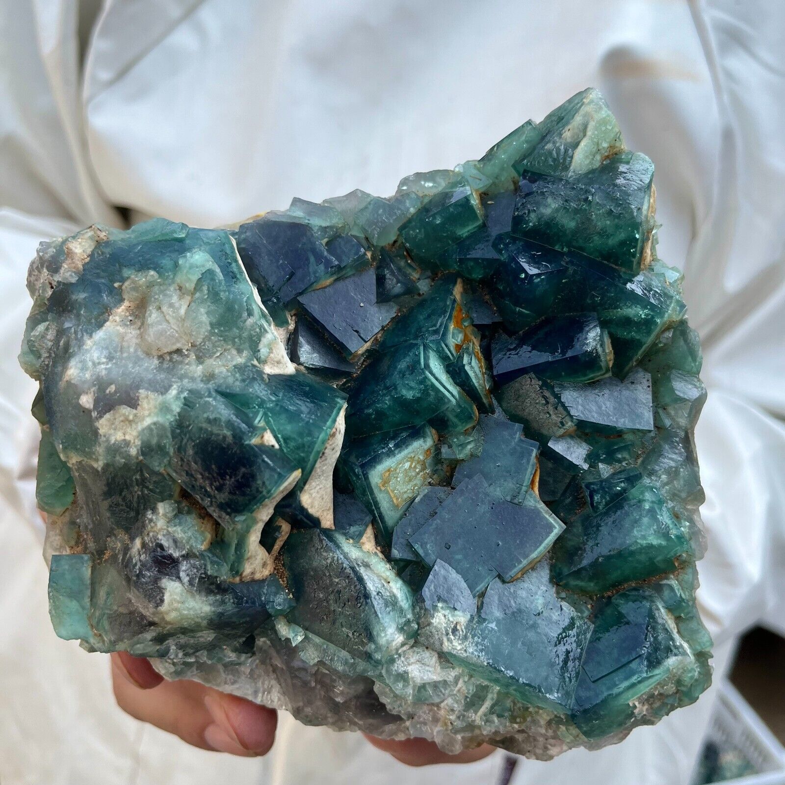 5.3lb Large NATURAL Green Cube FLUORITE Quartz Crystal Cluster Mineral Specimen